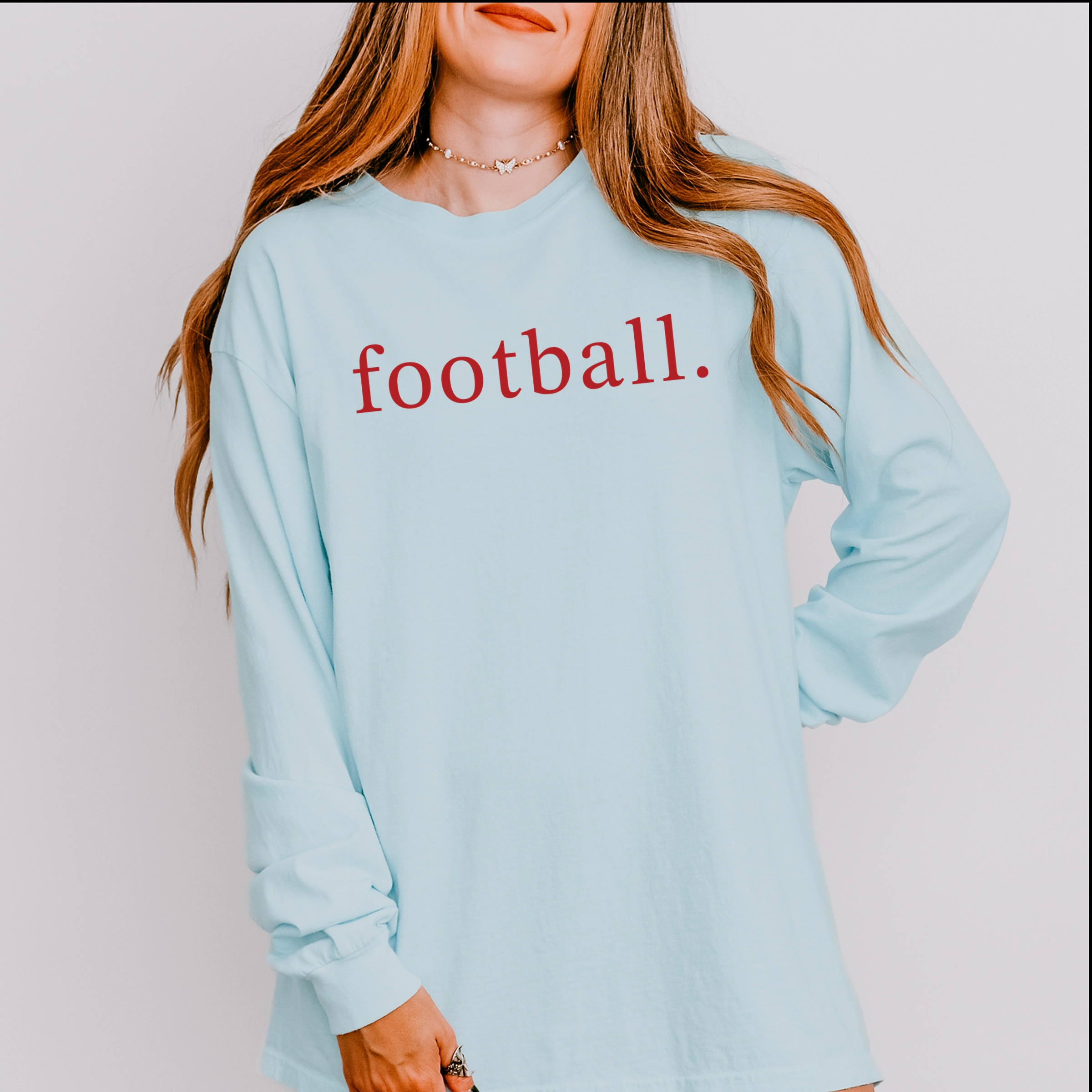 Simply Sage Market - Women's Garment Dyed Long Sleeve Graphic T-Shirt Football Typewriter