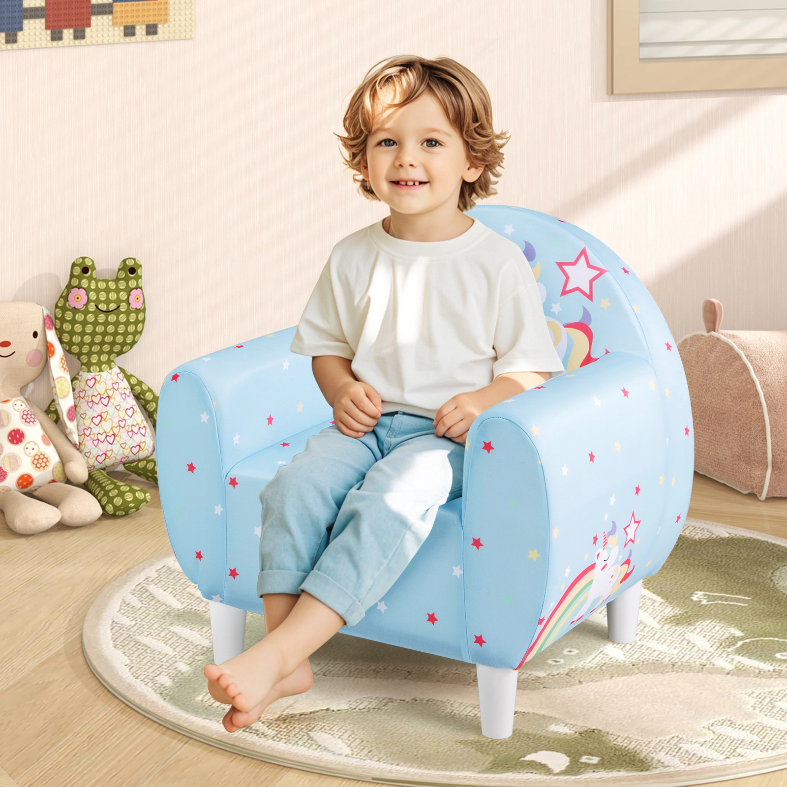 SUGIFT Breathable Spandex Kids Sofa Chair with High-Density Sponge 110-lb Capacity Ages 3+ Blue/Purple