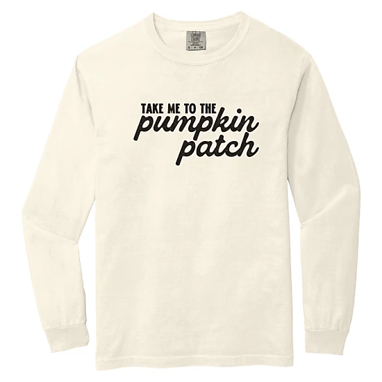 Simply Sage Market - Women's Garment Dyed Long Sleeve Graphic T-Shirt - Take me to the Pumpkin Patch Cursive