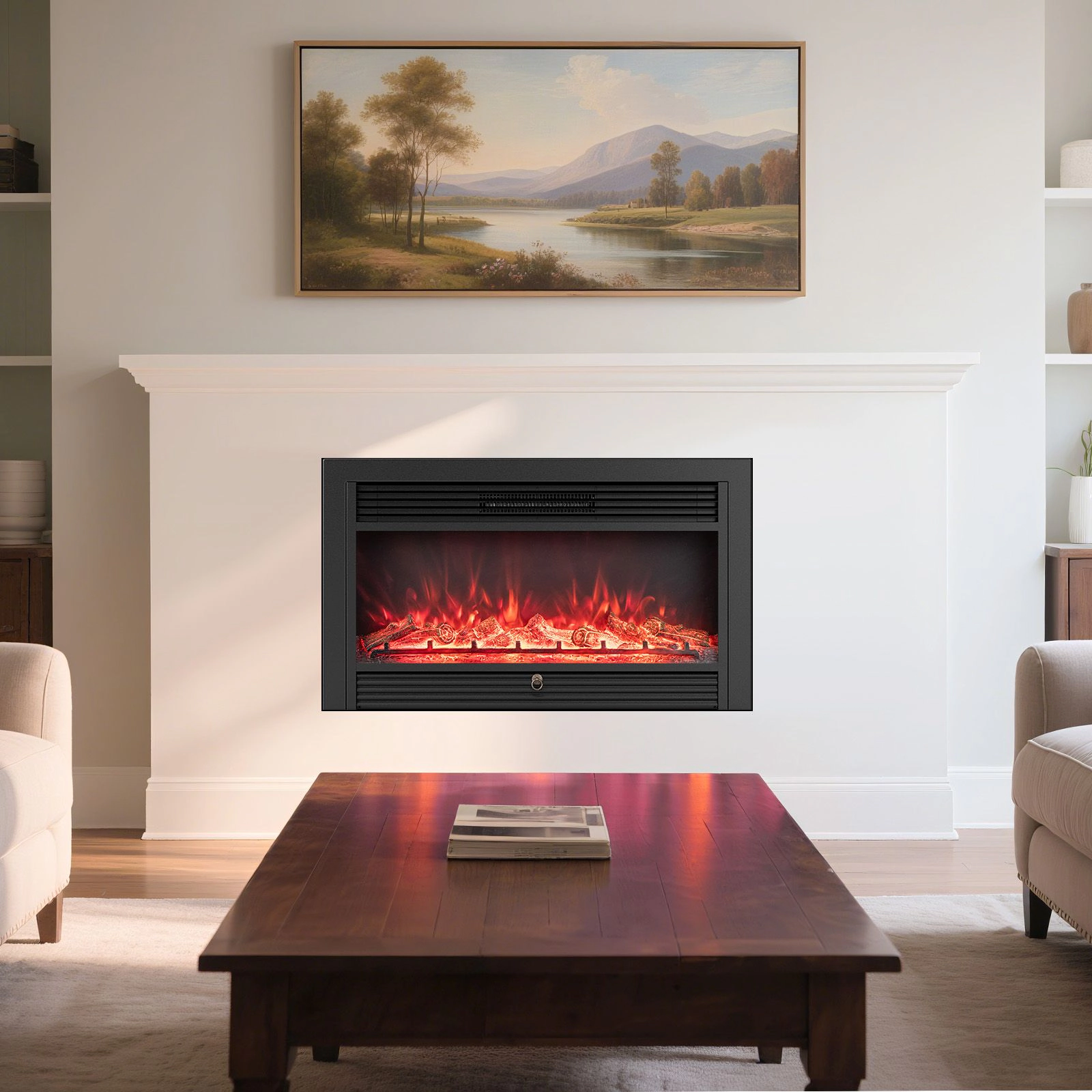 SlickBlue 33/36 Inch Electric Fireplace Insert, 1500W Heater, 5000 BTU, Remote Control, Recessed