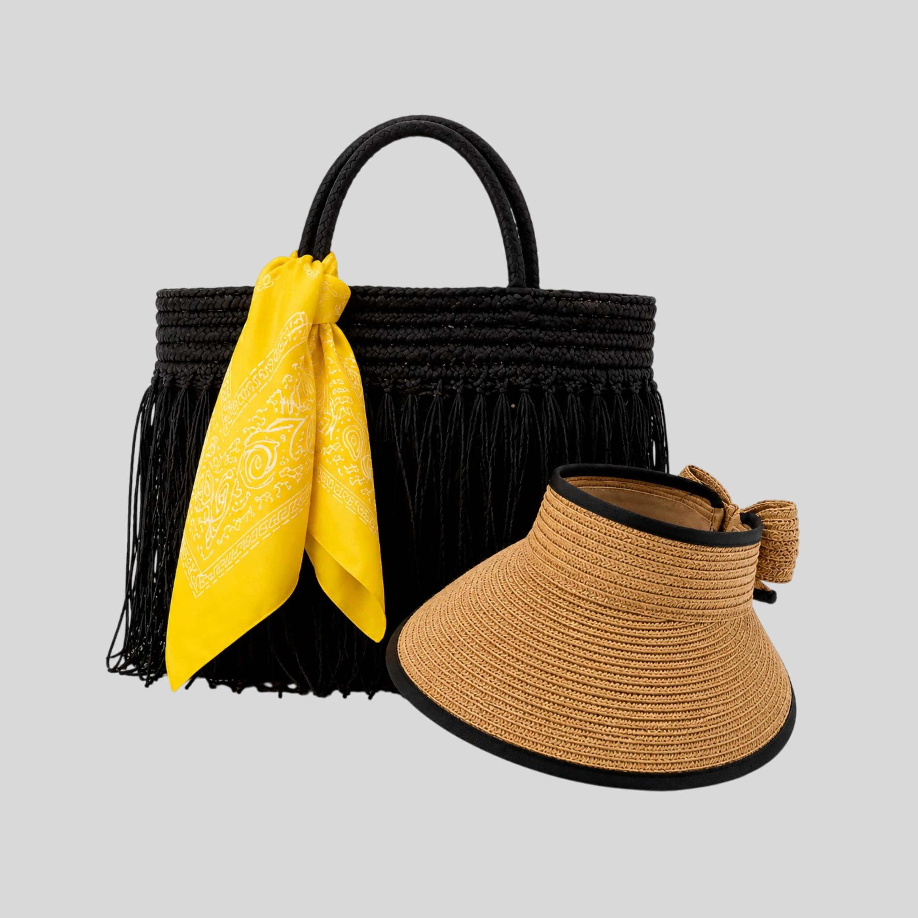 Wear Sierra Women's 3-Piece Set, Straw Tote Bag with Sun Visor Hat & Fashion Scarf