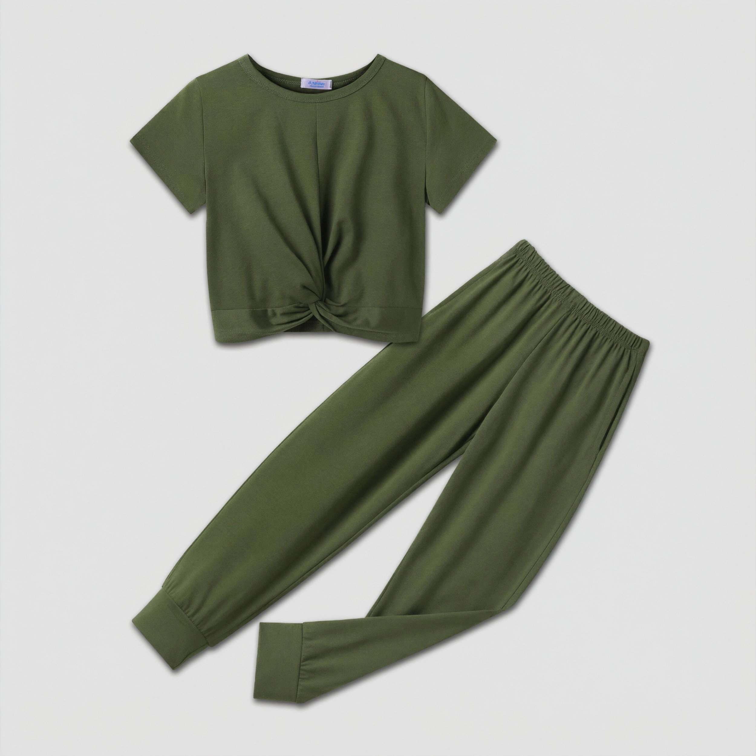 Arshiner Girls 9-Piece Twist Front Short Sleeve Crop Top Jogger Tracksuit Outfit Set