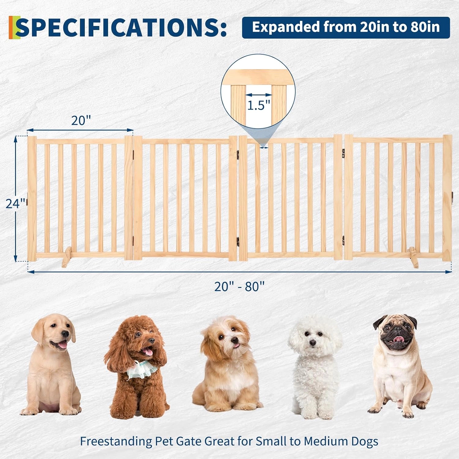 Freestanding Wooden Dog Gate Fence, Indoor Pet Barrier for Doorway & Stairs, Complete Mount Hardware