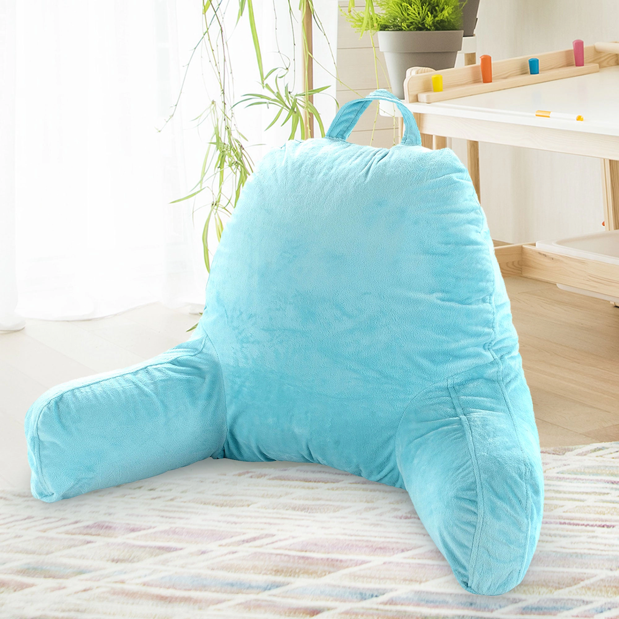 Cheer Collection Small Kids Backrest Reading Pillow with Armrests and Washable Cover (Navy)