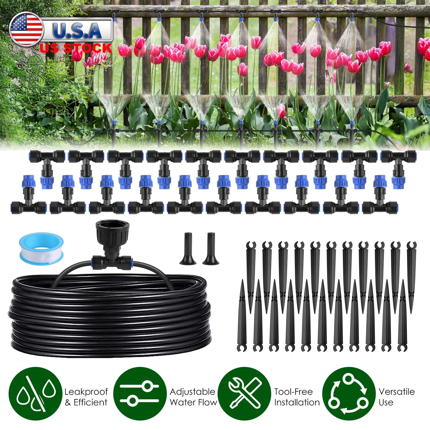 GBruno 75ft Drip Irrigation System With Misting Nozzles