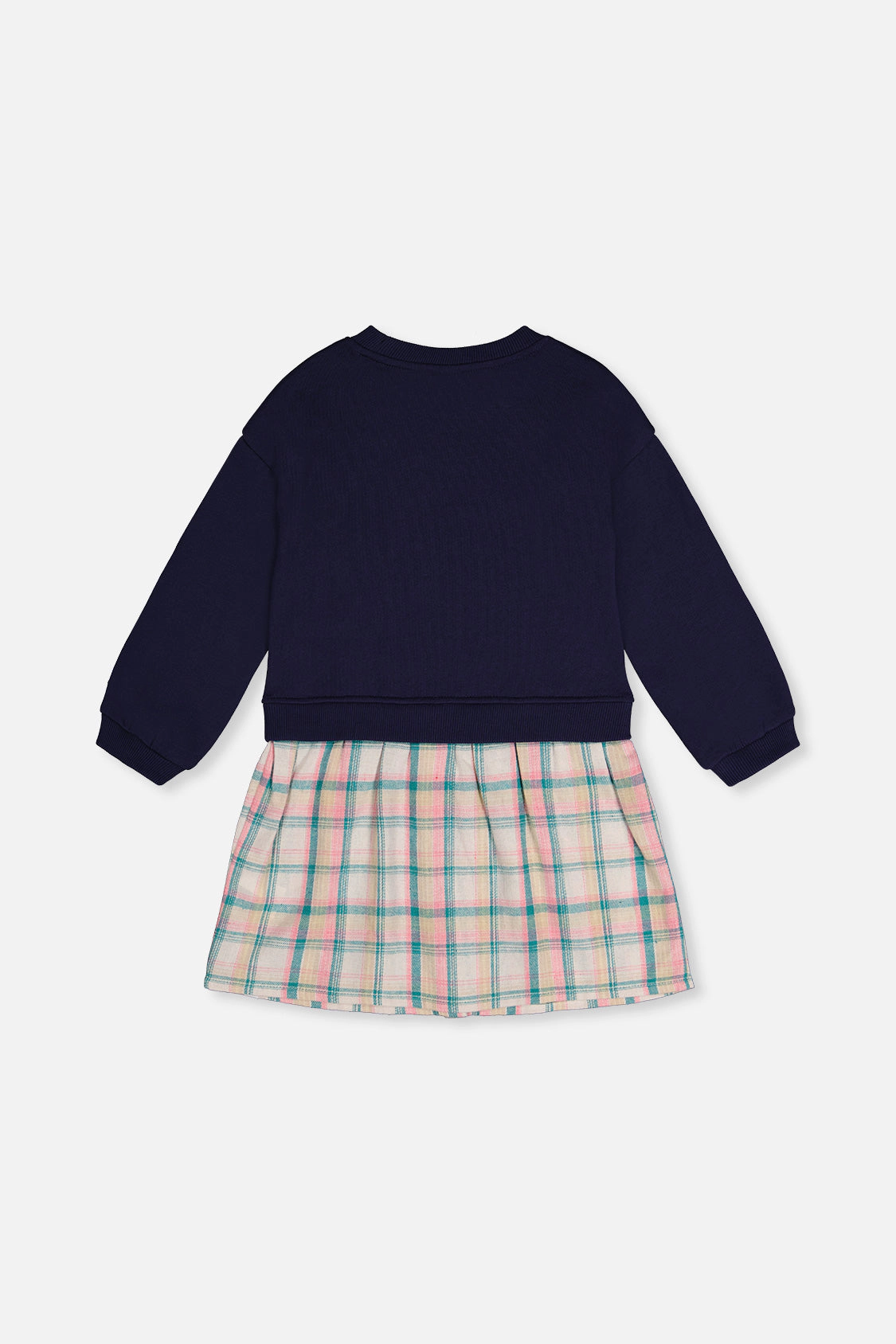 Deux par Deux Girls Heart Appliqué Plaid Bi-Material Dress