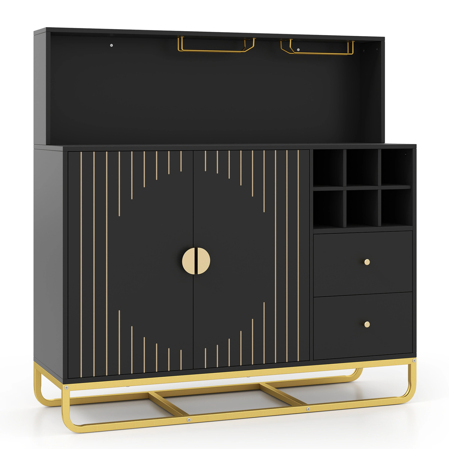 LJG Home Bar Cabinet with Wine Rack Glass Holder and Adjustable Shelf