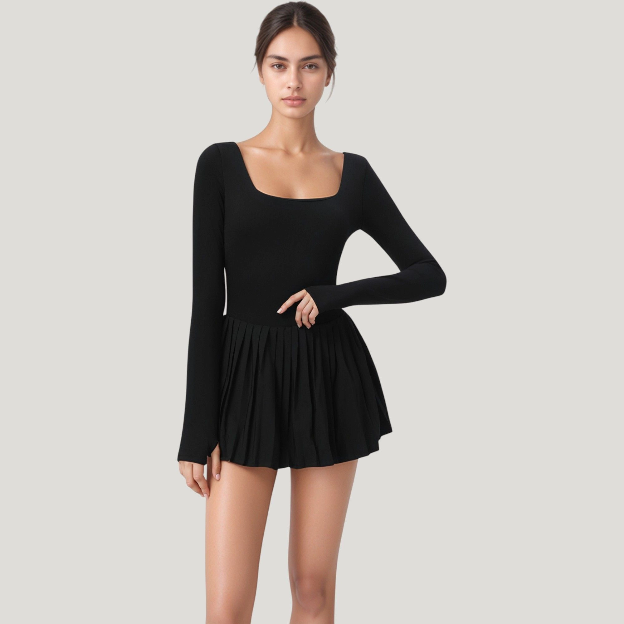 Anna-Kaci Women's Pleated Skirt Active Dress with Scoop Neckline