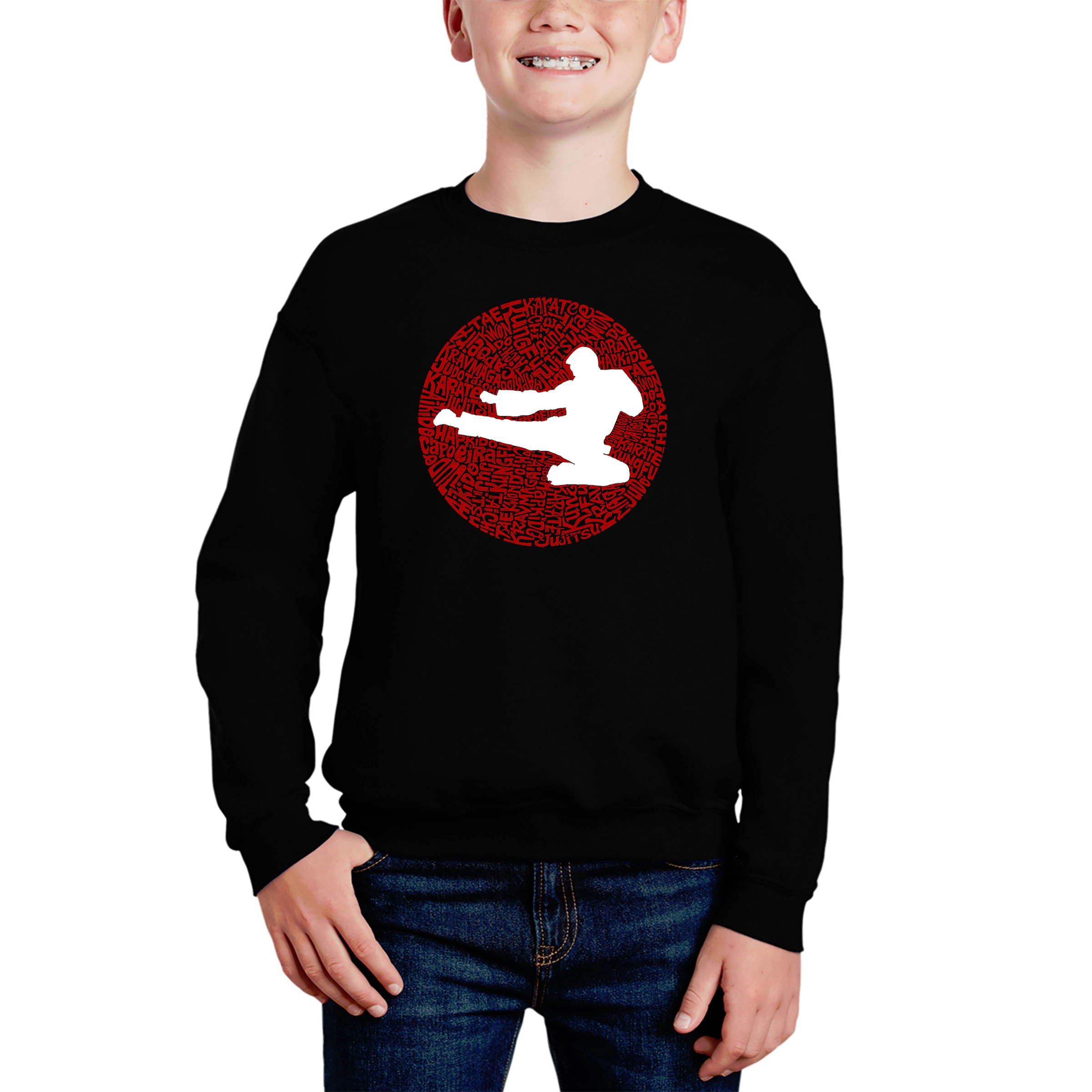 LA Pop Art Boy's Word Sweatshirt - Types Of Martial Arts