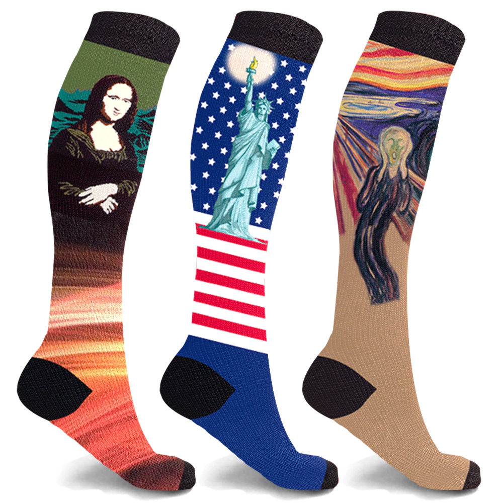 Extreme Fit Compression Socks Knee High For Men And Women - Art Edition 3 Pair
