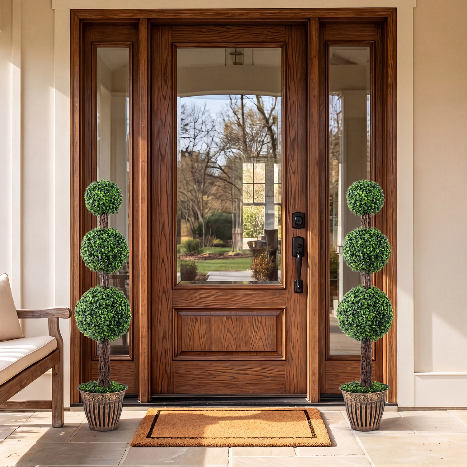 Slickblue Artificial Boxwood Topiary Tree 47in Triple Ball Potted Faux Greenery Entry Decor
