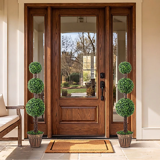 SlickBlue Artificial Triple Ball Boxwood Topiary Tree Potted Green Decor