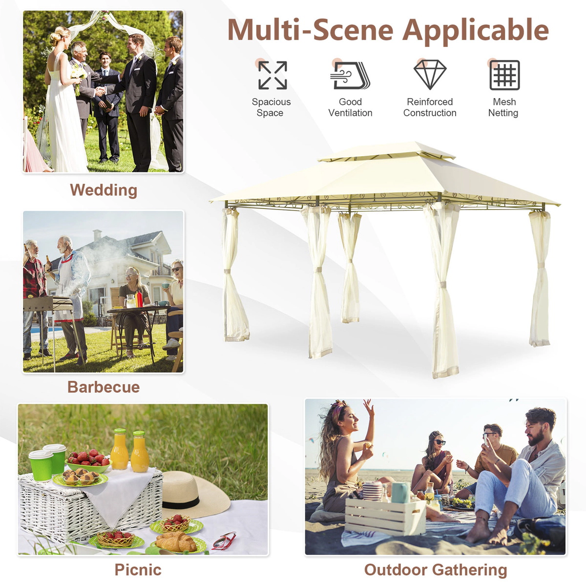 SUGIFT Removable Netting Sidewalls 13 x 10 ft Patio Gazebo Canopy Shelter
