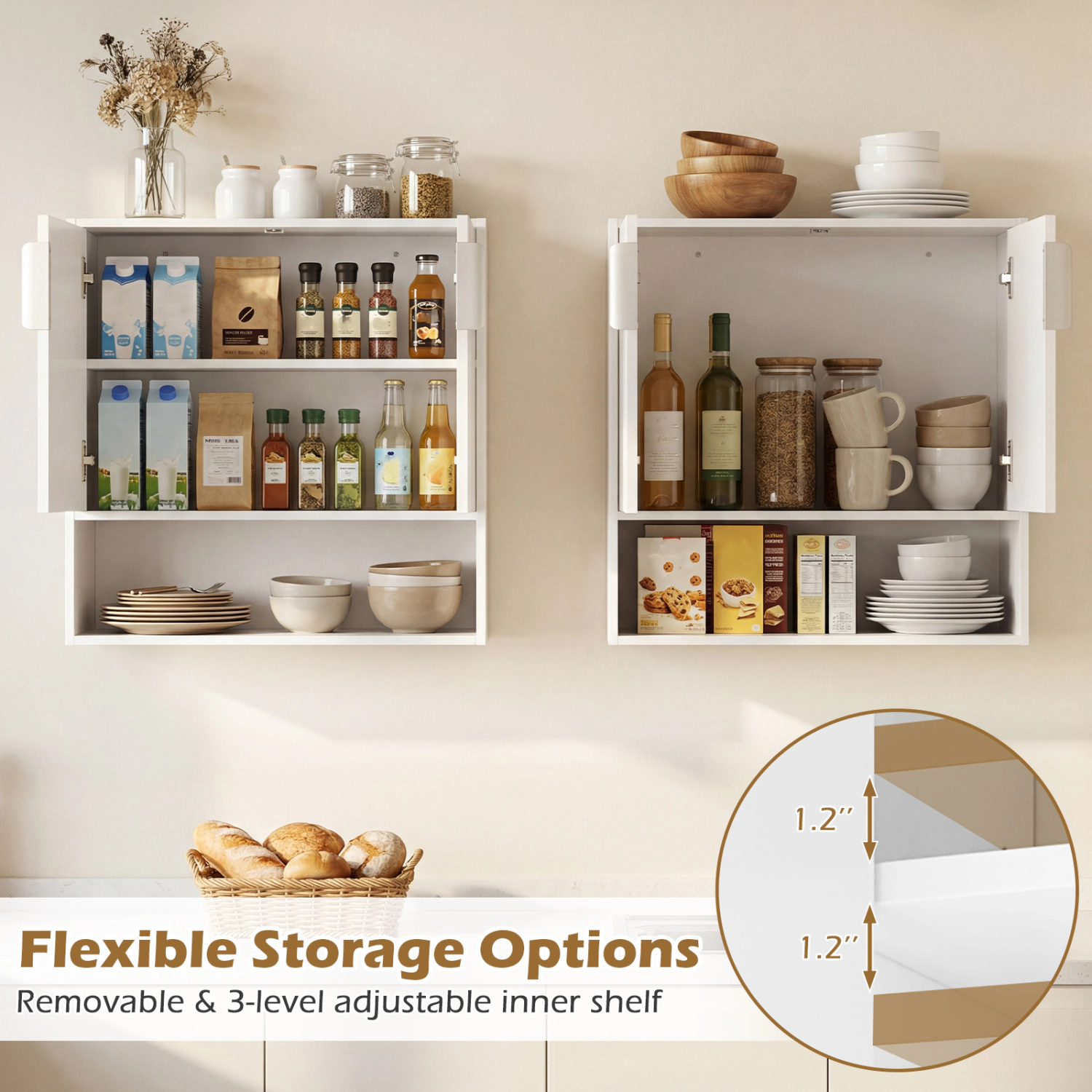 Slickblue White Bathroom Organizer Cabinet with Adjustable Shelf and Open Storage