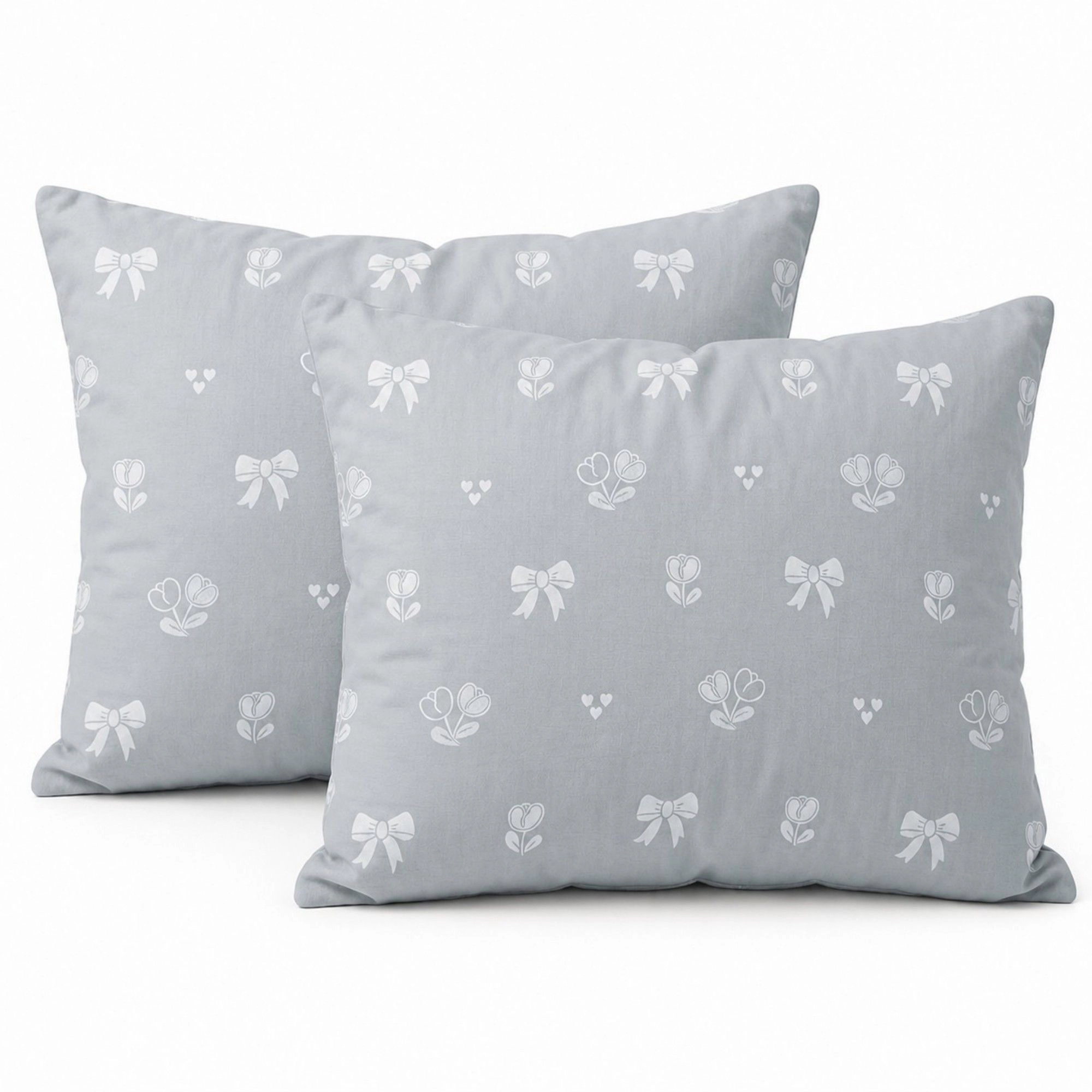 Alilang Unisex 2-Piece Cotton Pillowcases with Bow and Tulip Print for Bedroom, Soft and Cozy Bedding Set 20x26in