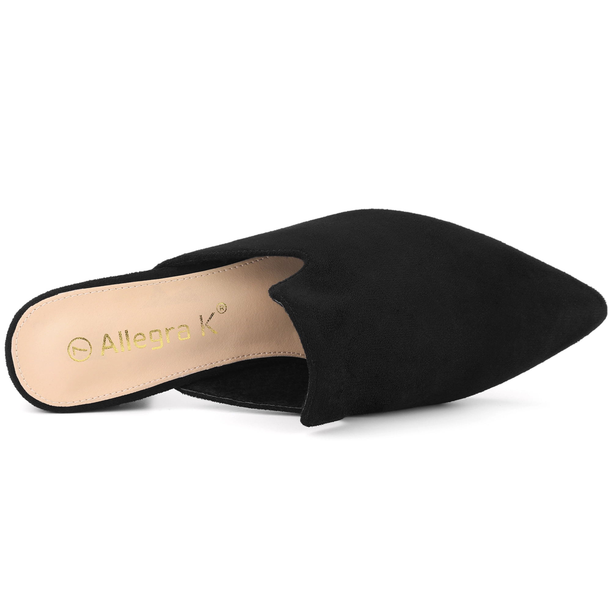 BLISSFUL STEP Women's Faux Suede Slip-on Pointed Toe Chunky Heels Slide Mules