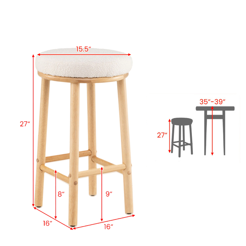 Hivvago Set of 2 27-Inch Upholstered Counter Stools with Soft Boucle Fabric Seats