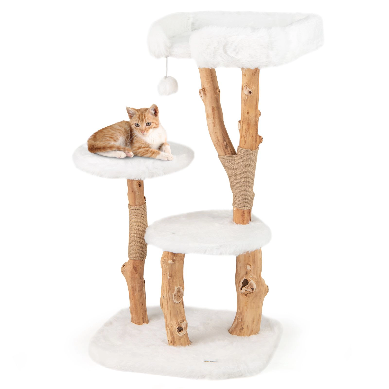 SlickBlue 44" Solid Wood Cat Tree with Plush Perches & Scratcher