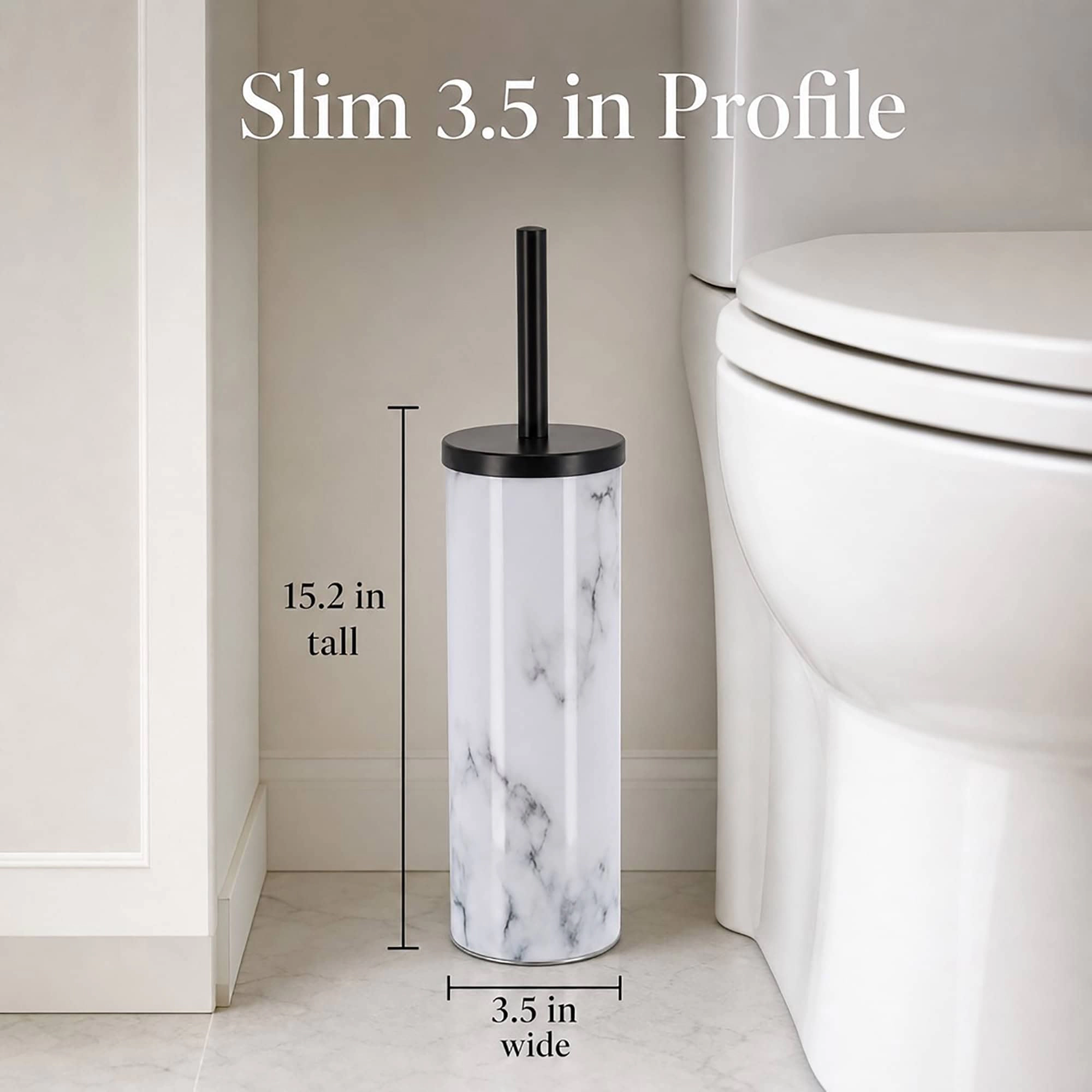 Evideco French Home Goods Carrara Noir Slim Marble-Print Toilet Brush and Holder Set