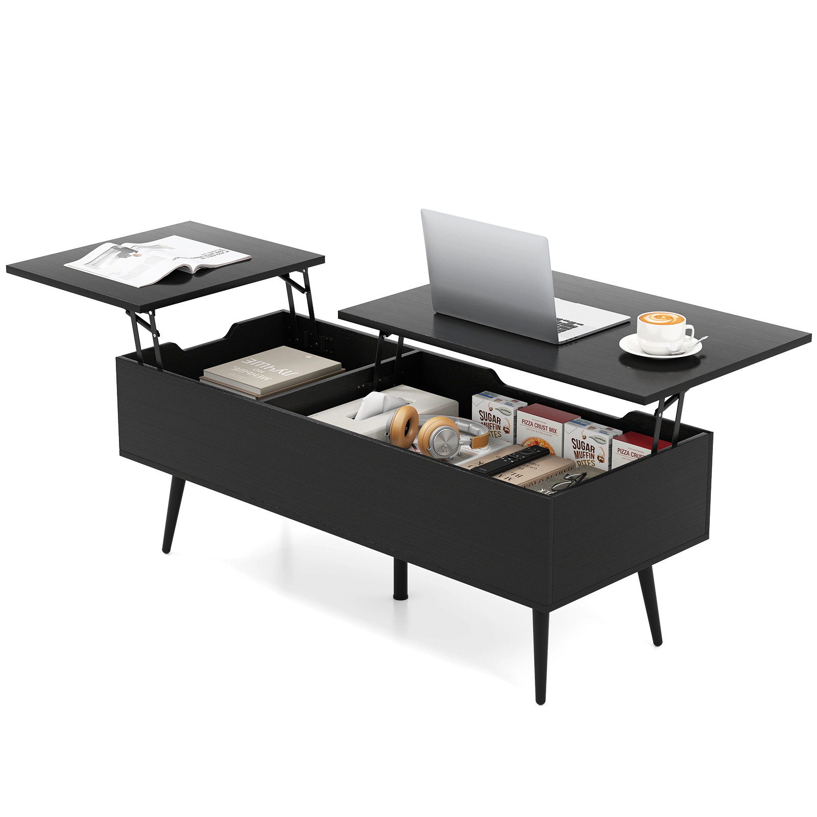 Glintex 47-Inch Dual Lift-Top Coffee Table with 2 Hidden Compartments