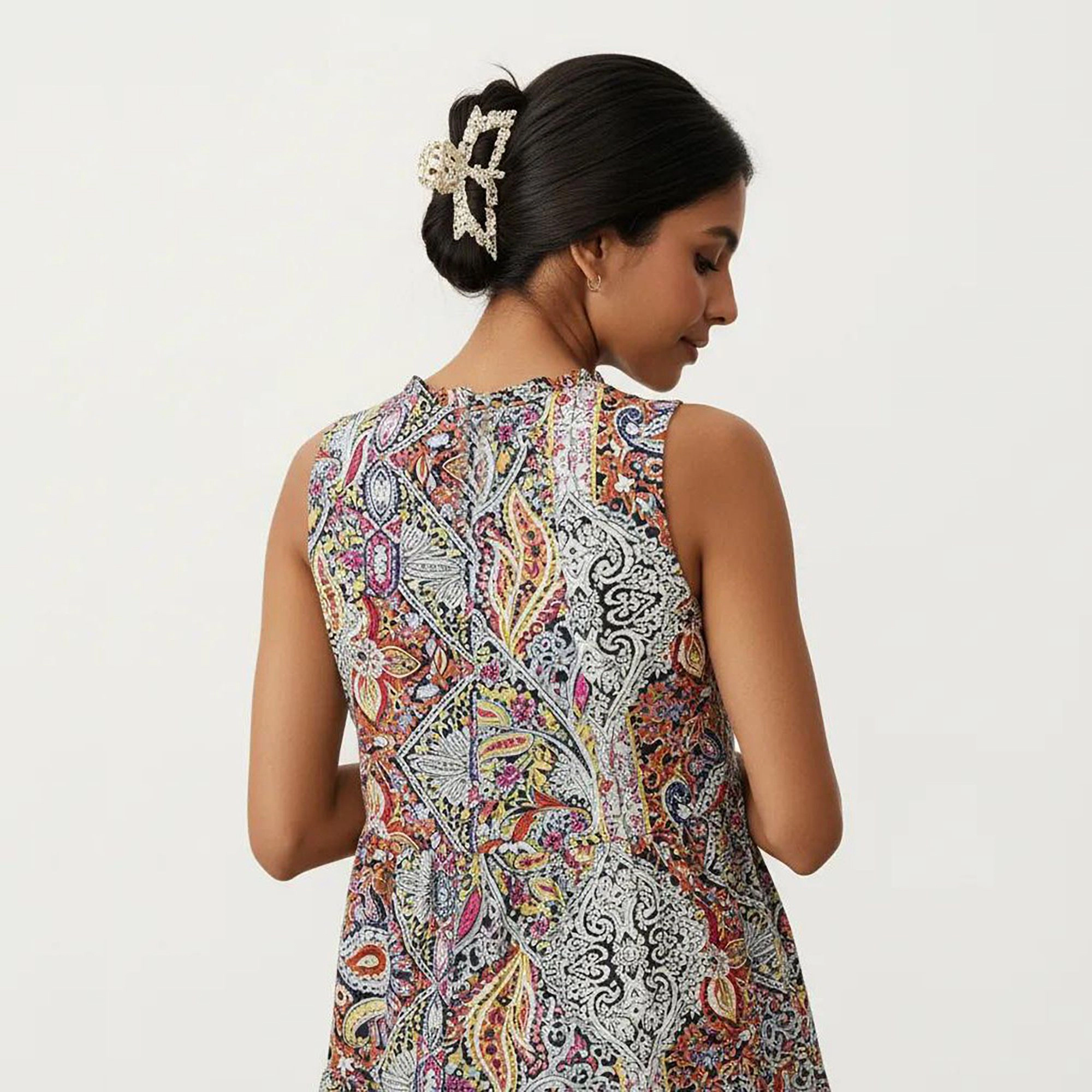 Anna-Kaci Women's Sleeveless Mixed Print Tie Neck Maxi Dress