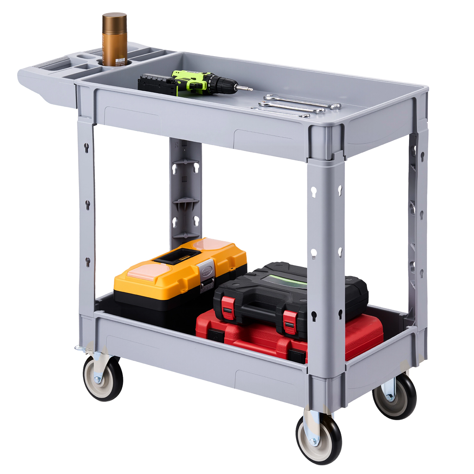 HONGGE Utility Cart 550 lbs Capacity 2 Tier Service Cart with 360° Swivel & Fixed Wheels 2 with Brakes Heavy Duty