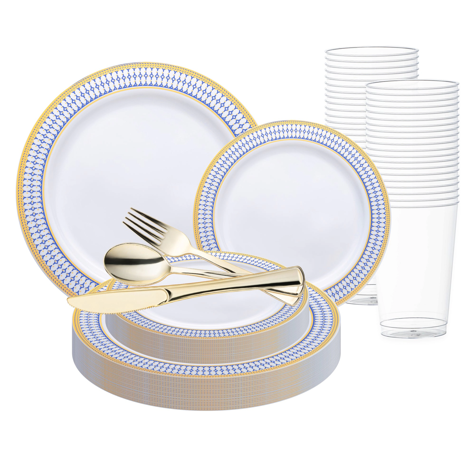 Smarty Had A Party White with Blue and Gold Chord Rim Plastic Wedding Value Set