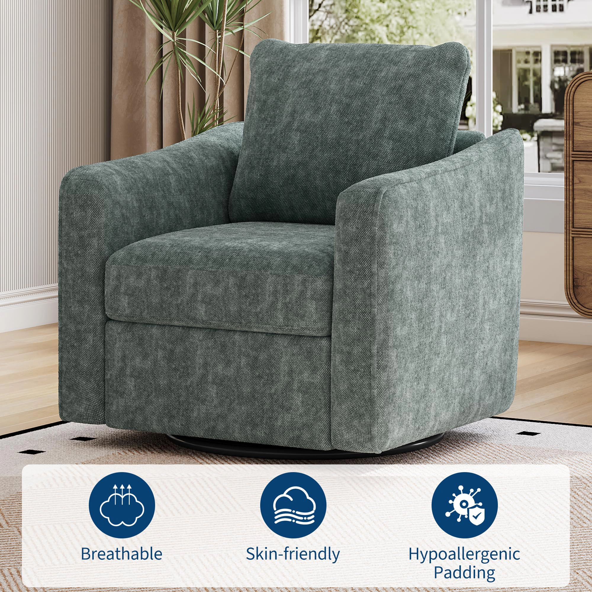 BebreezChic Swivel Accent Chair for Living Room,  360° Rotation Upholstered Armchair for Reading Room