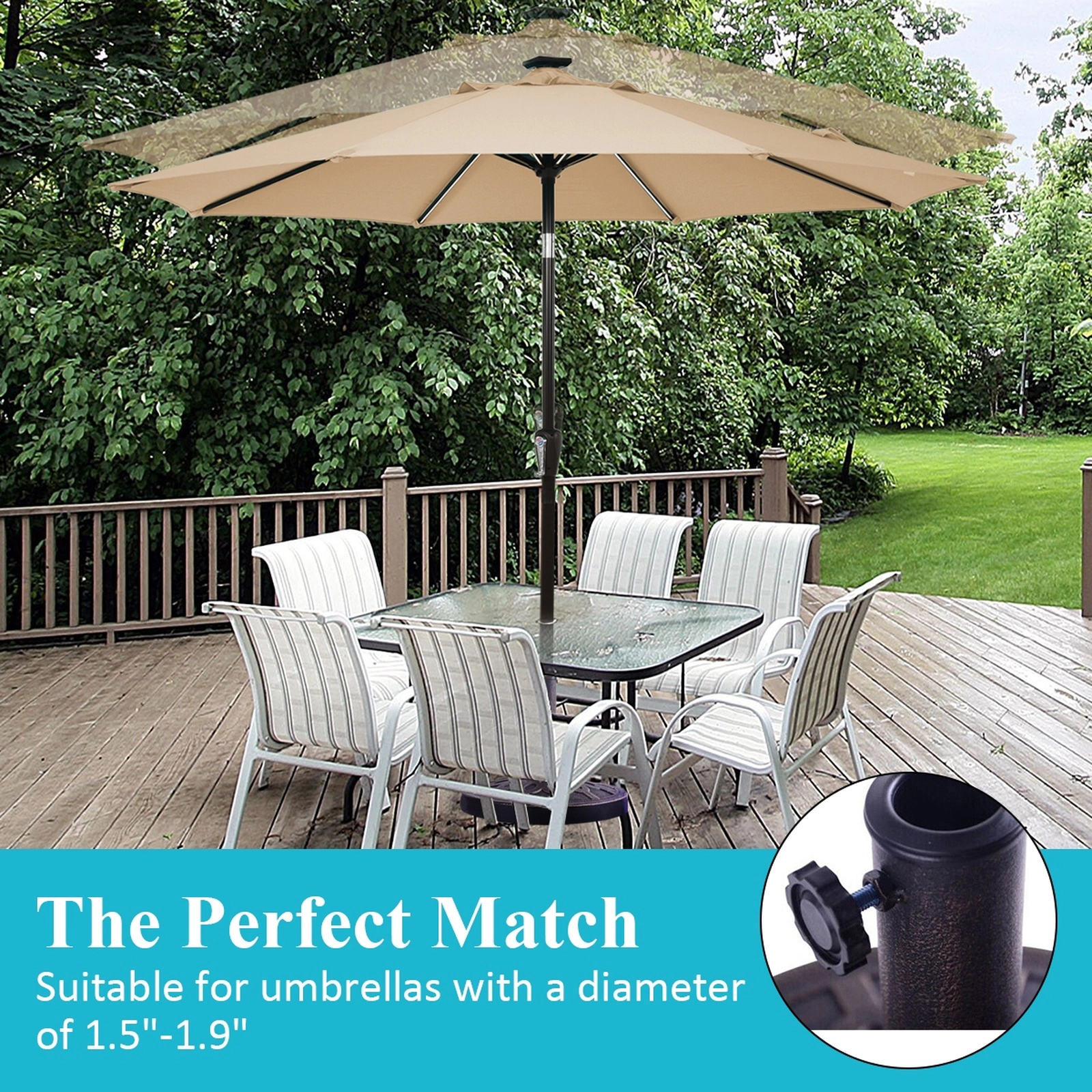 SUGIFT Bronze 18-in Round 30-lb Resin Market Patio Umbrella Base Stand with Steel Upright for Deck Cafe