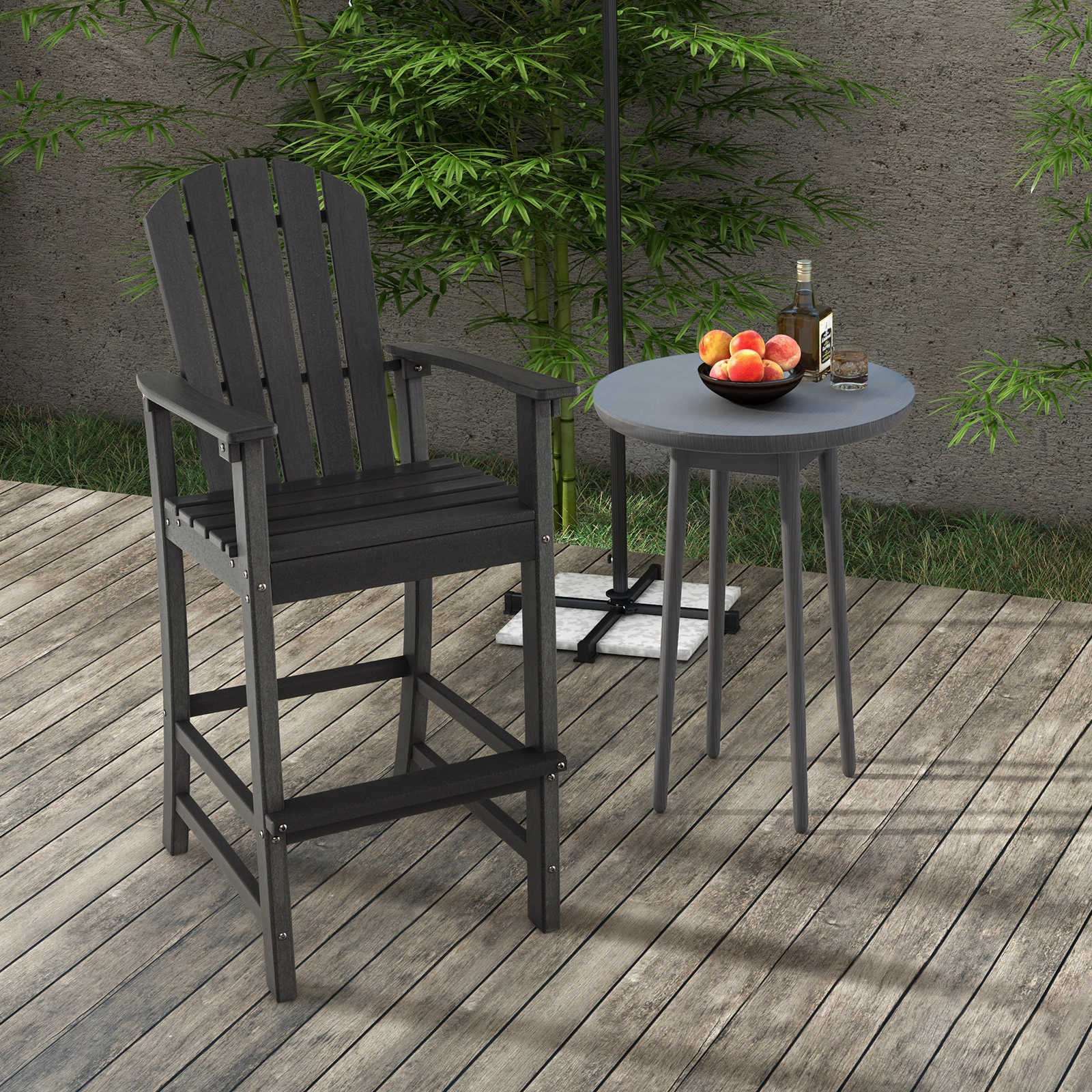 SUGIFT Black Armrests and Footrest 30 Inch Counter Height Outdoor HDPE Bar Stool
