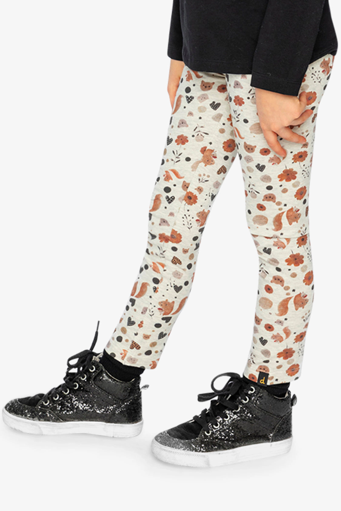 Deux par Girls Squirrel & Floral Print Organic Cotton Leggings