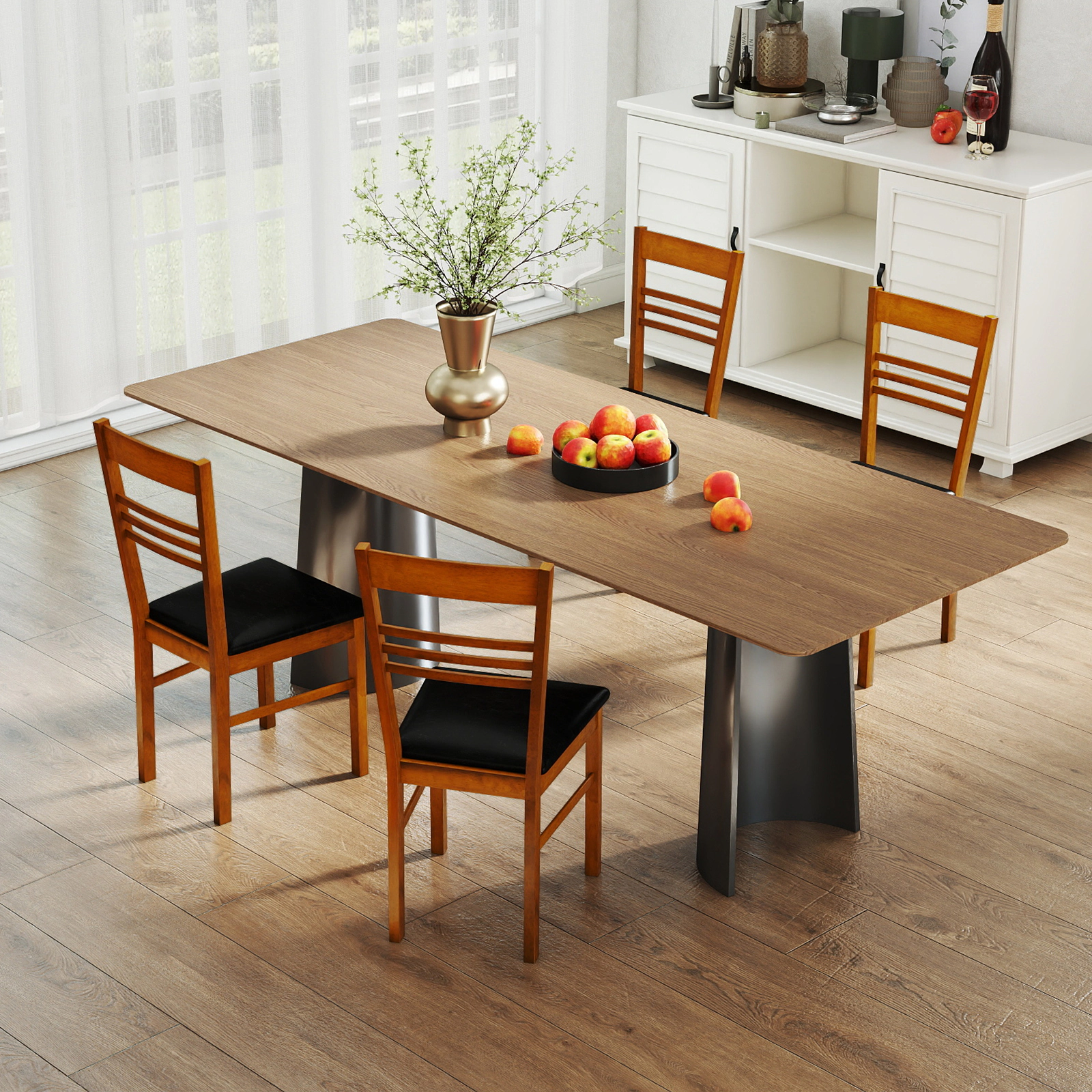 LJG Wood Dining Chairs Set of 2 with Rubber Frame