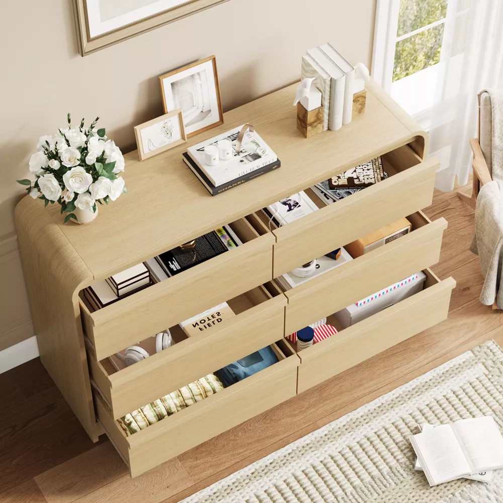 Arched 6 Drawer White Dresser, Modern Wood Storage Chest with Curved Design