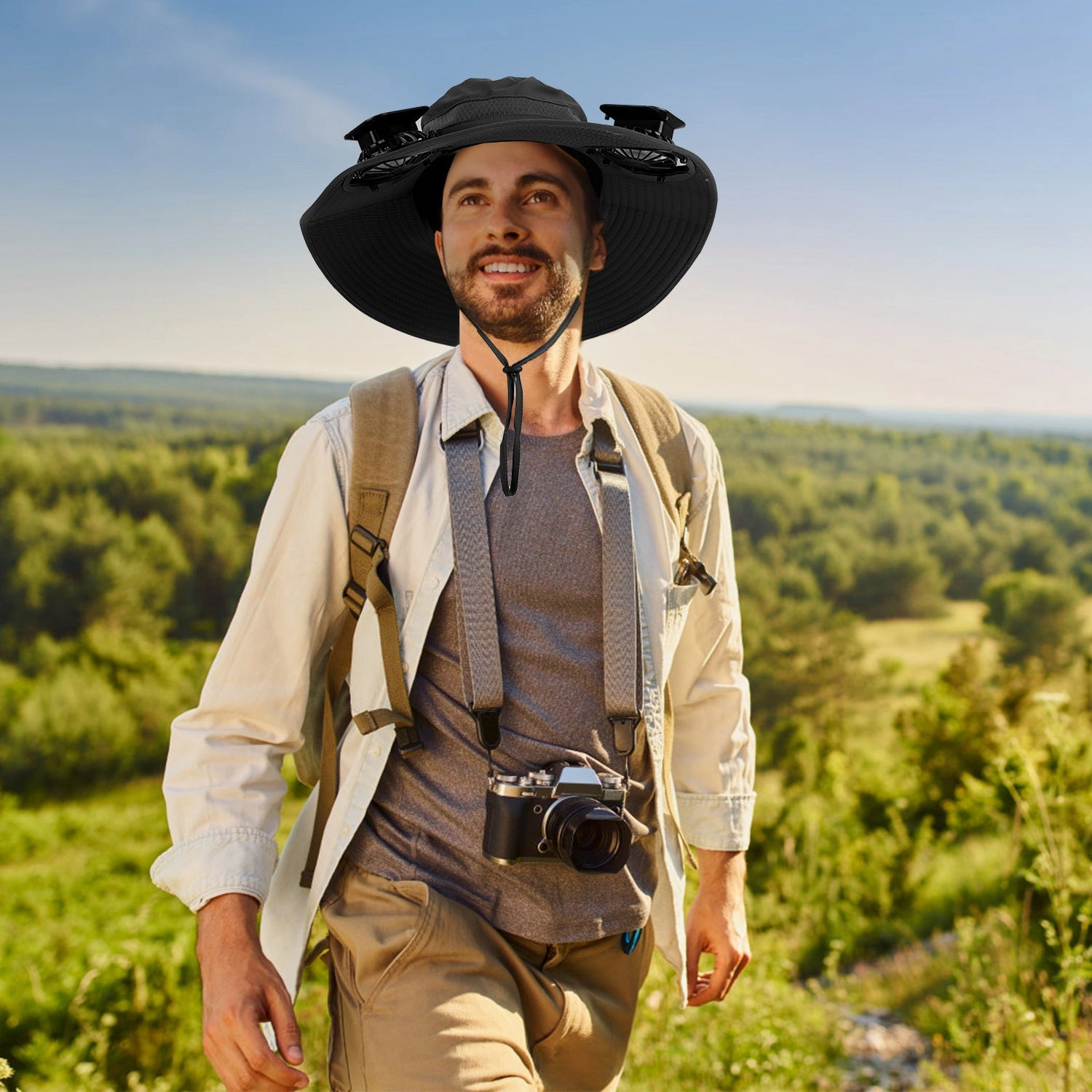 GBruno Solar-Powered Wide Brim Sun Hat With Fans