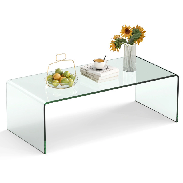 Glintex 42.5-Inch Clear Tempered Glass Coffee Table with Rounded Edges, Transparent