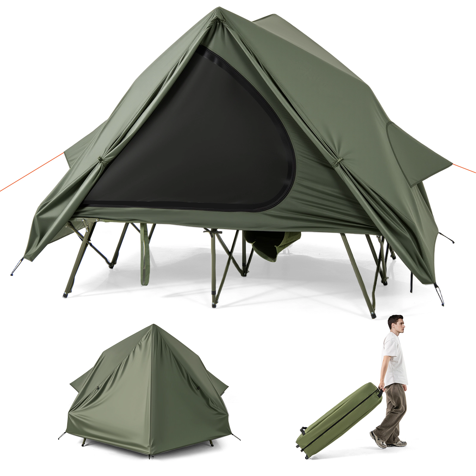 SUGIFT Foldable 2-Person Camping Cot Tent with Pop-up Tent Shelter 660-lb Capacity Green