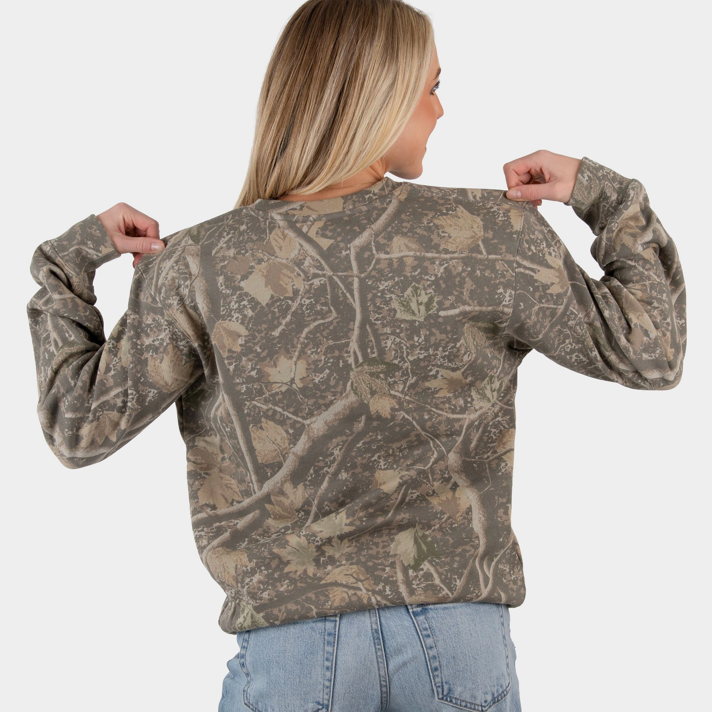 Simply Sage Market - Embroidered Howdy Bull Varsity Women's Camo Sweatshirt