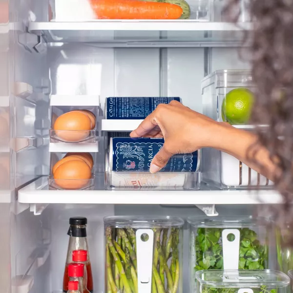 OU Soda Can Organizer for Refrigerator Set of 2, Clear Rolling Can Dispenser for Fridge / Pantry, BPA Free Soda Can Rack