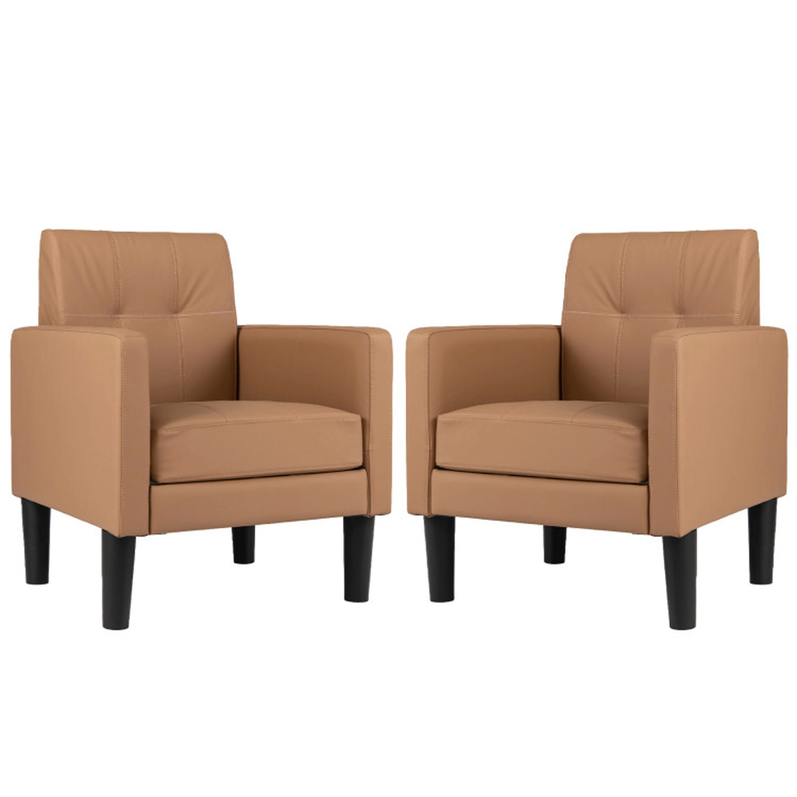 SUGIFT Brown Removable Seat Cushion 350-lb Set of 2 Faux Leather Accent Chairs
