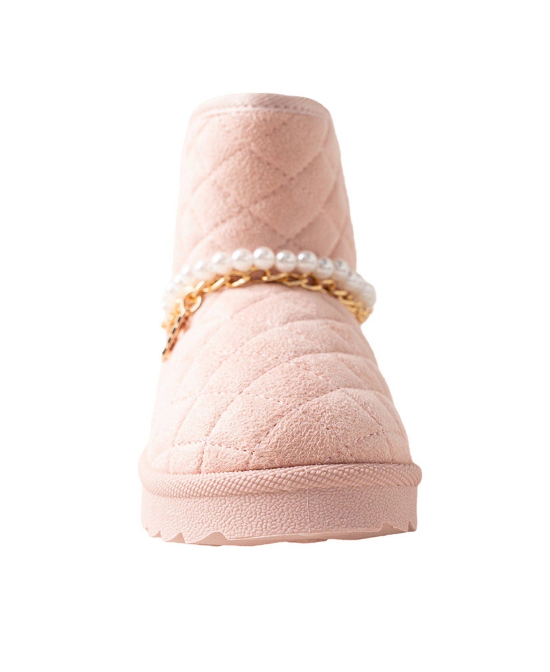 Bebe Girl's Toddler Quilted Cozy Boot with Pearl Chain Charm