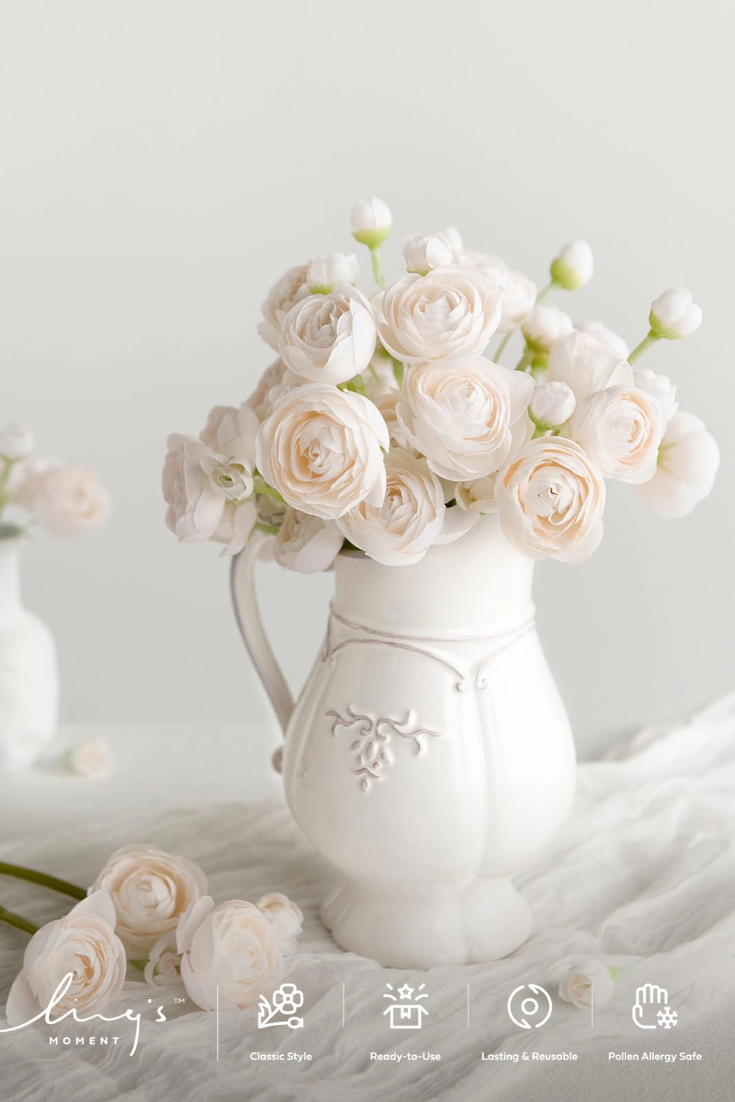PUPWE Flowers Artificial Flower Faux Silk RanunculCream