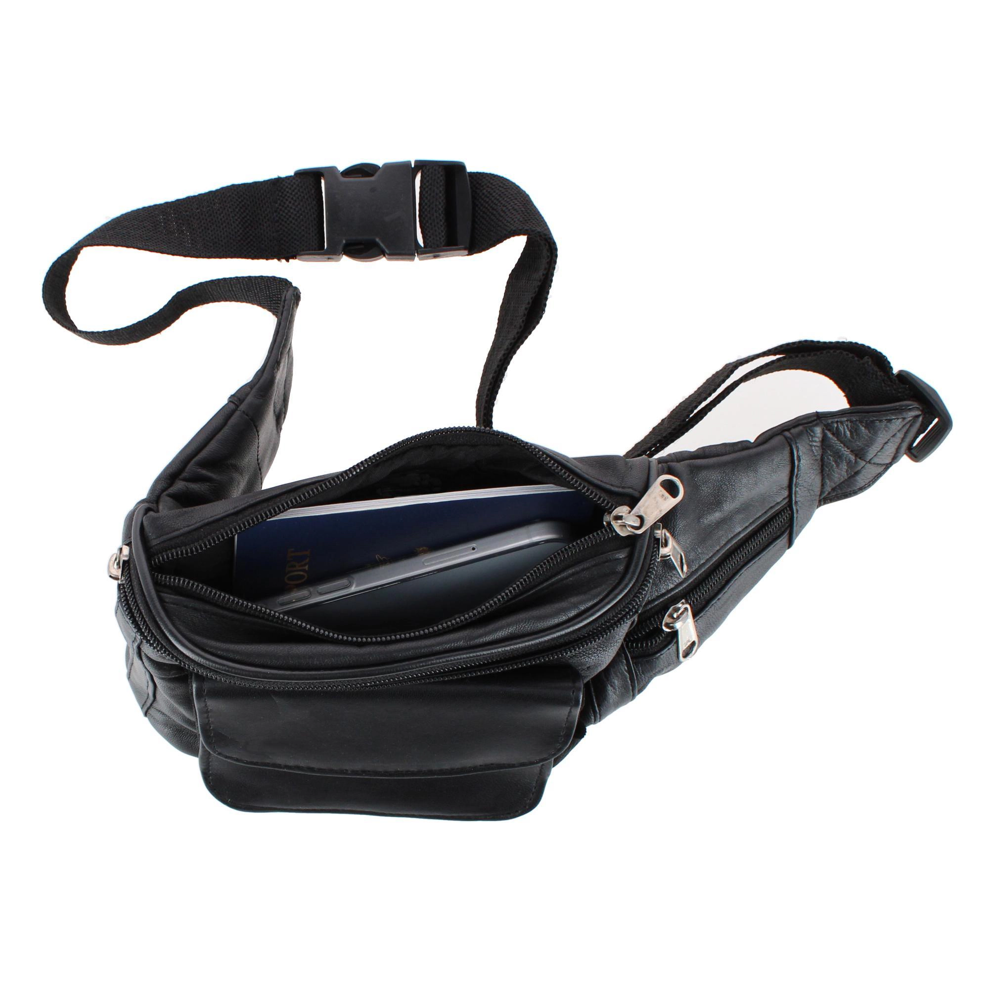 CTM Unisex Lambskin Leather Fanny Pack with Multiple Compartments