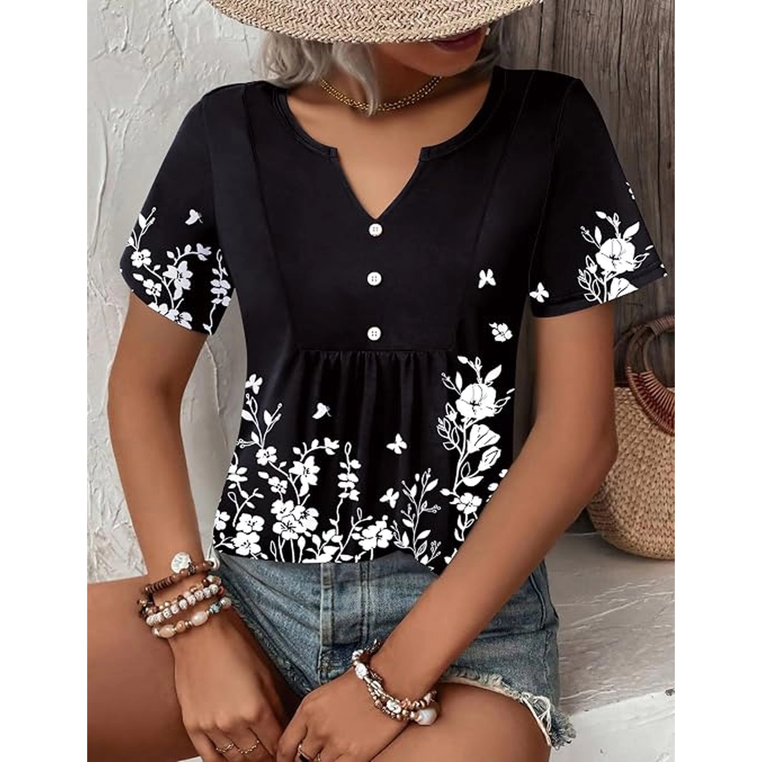 Zeagoo Women's Long Sleeve Pleated Boho T-shirt