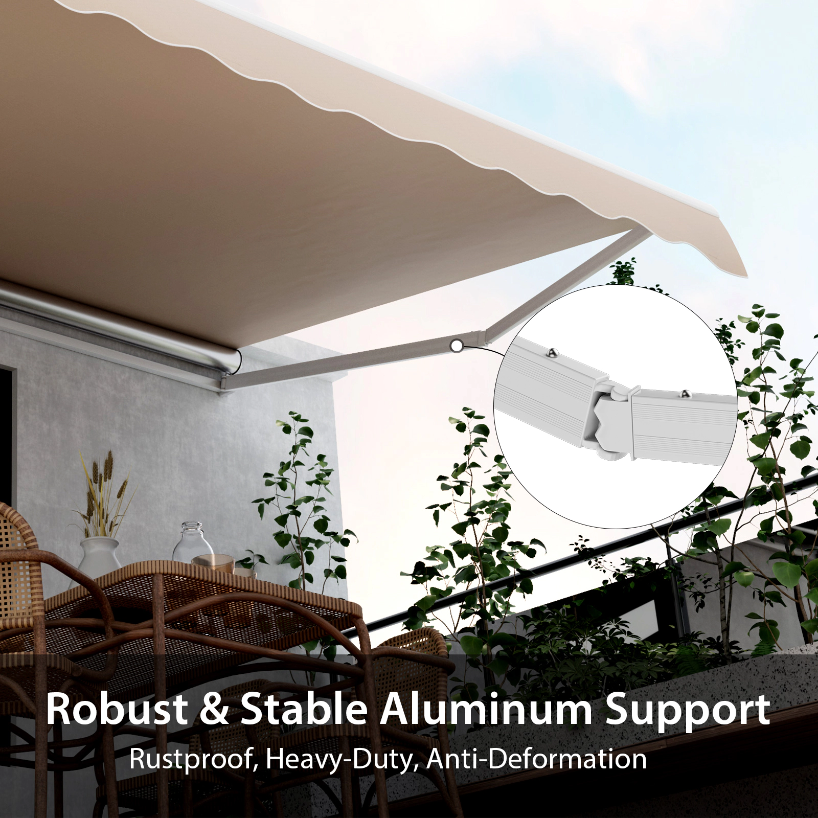 SUGIFT Beige 12-ft x 10-ft Manual Retractable Awning Outdoor Sun Shade Shelter with Crank Handle