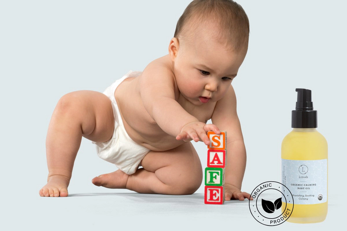 Lizush Organic Calming Baby Oil - Lavender & Chamomile, Nourishing Moisturizing Oil