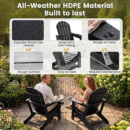 Hivvago Set Of 2 Hdpe Adirondack Chair With Cup Holder And Wooden Texture For Patio