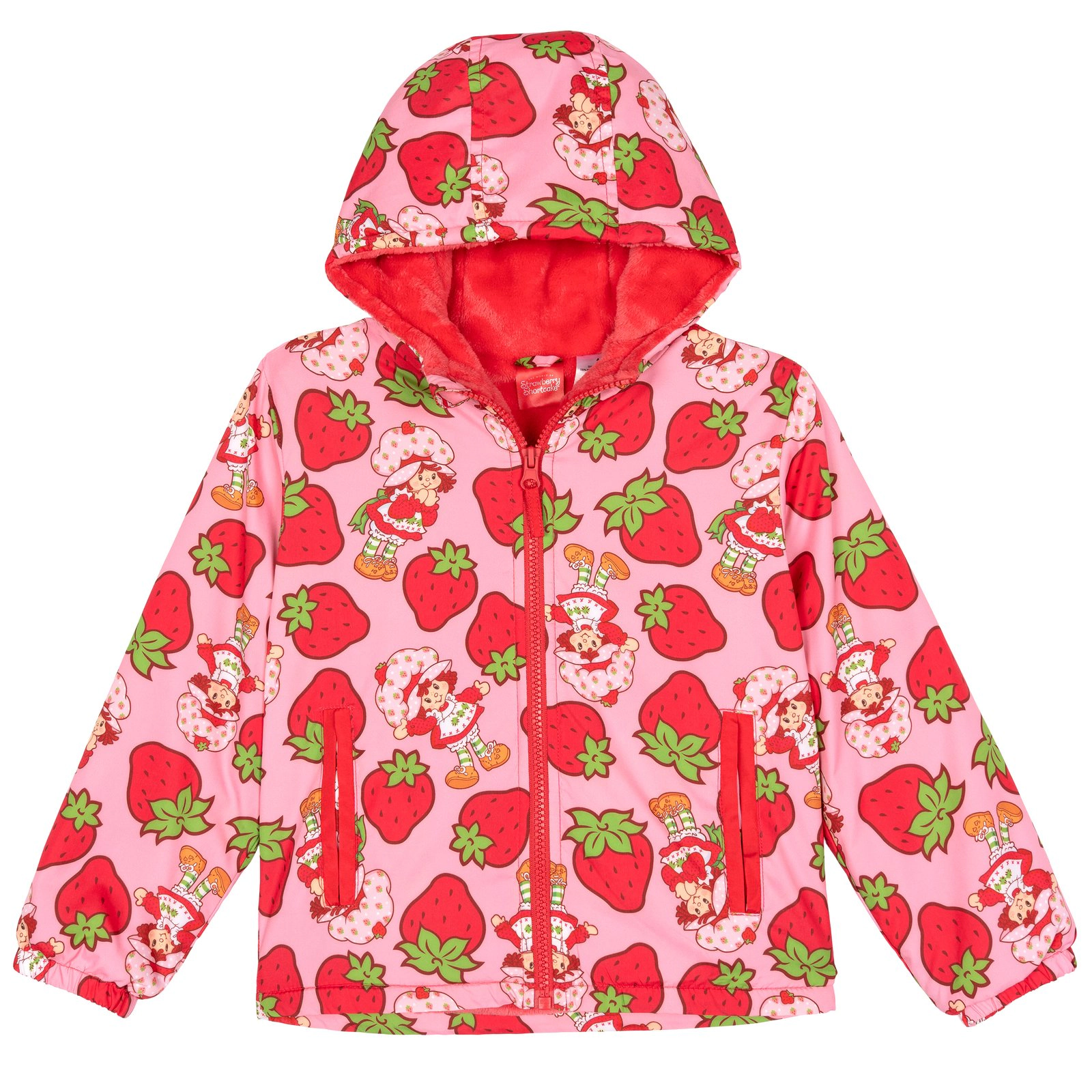 Strawberry Shortcake Girls' Zip-Up Hooded Windbreaker Jacket