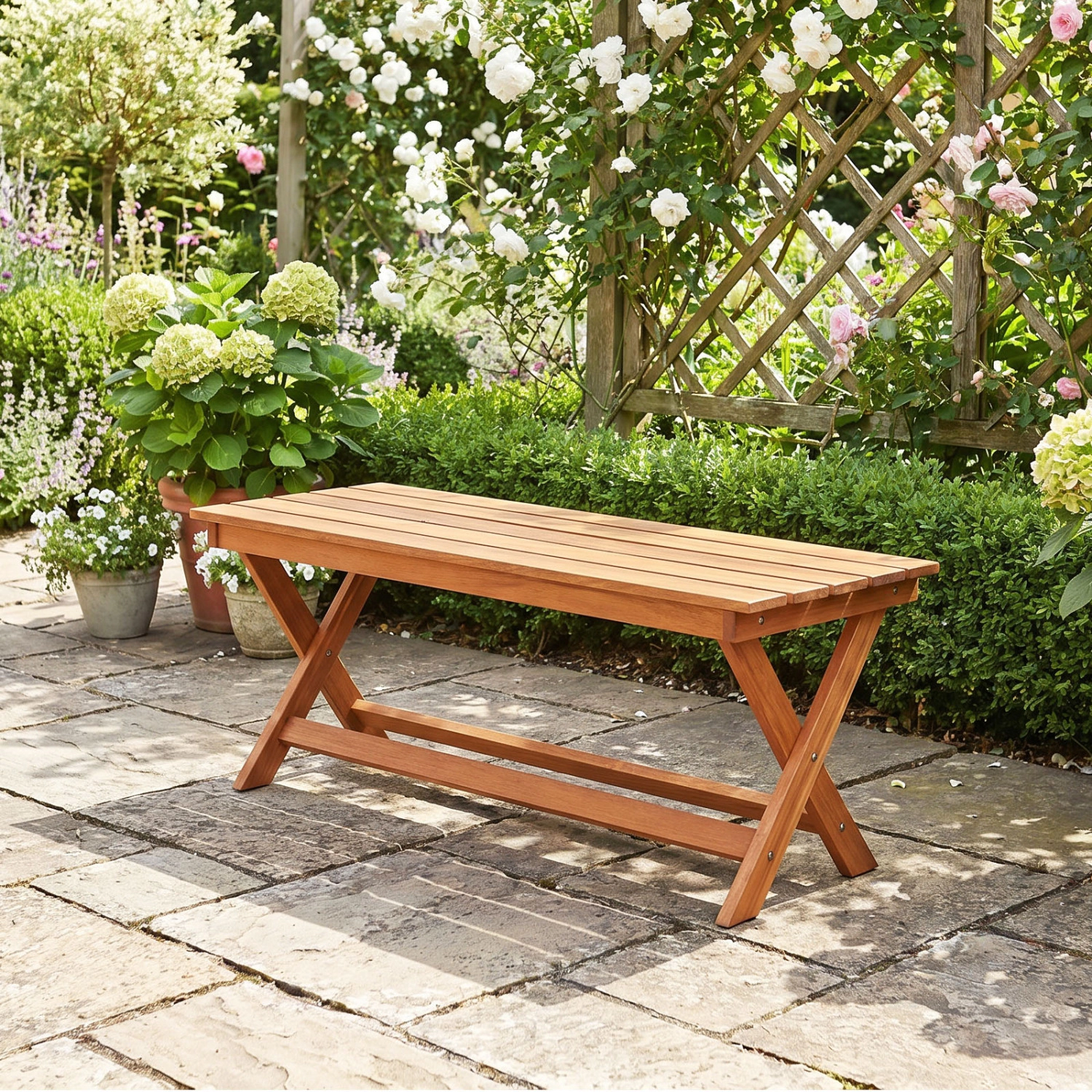 LJG 2-Seat Wooden Garden Patio Bench with x-Shaped Legs