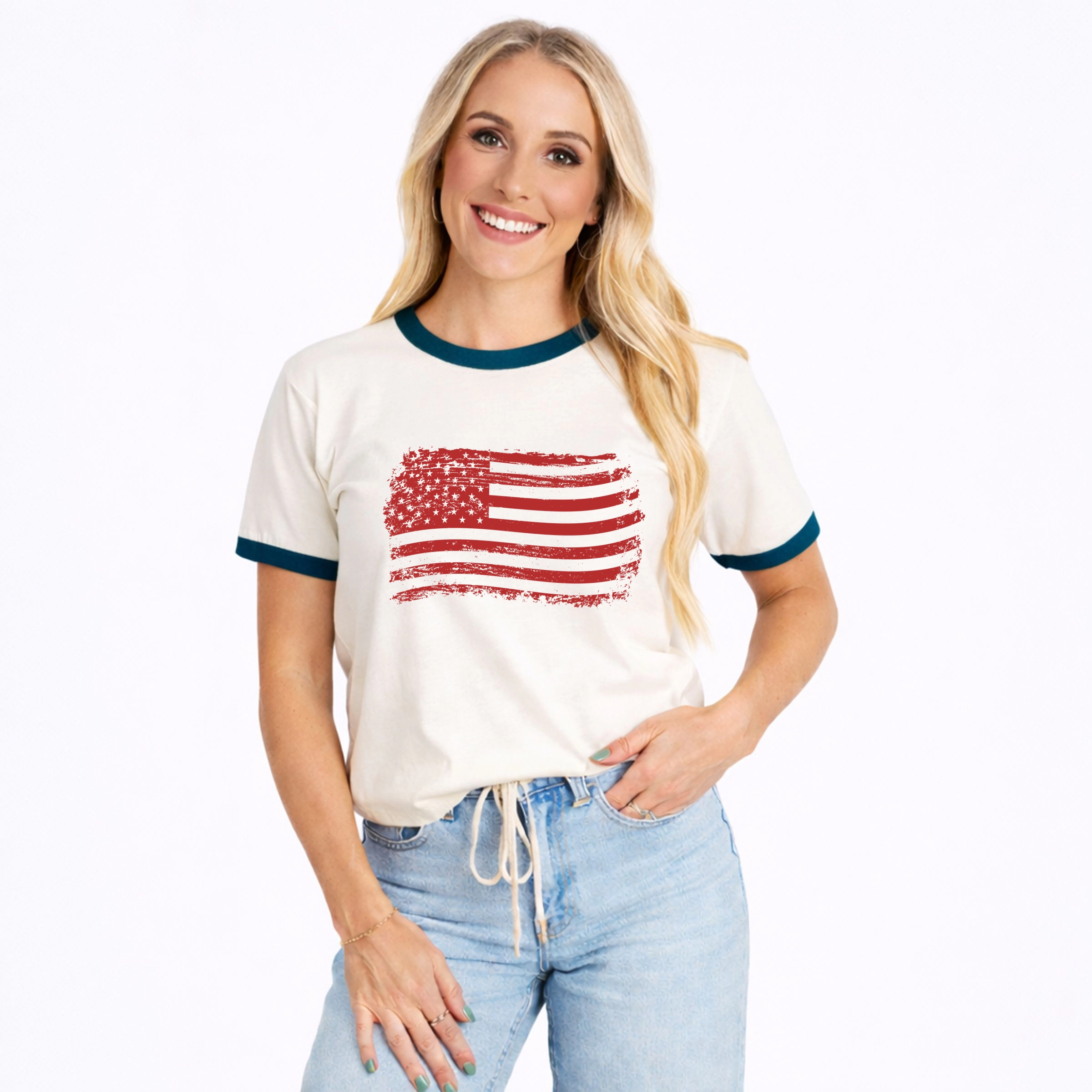 Simply Sage Market - USA Flag Women's Ringer Graphic T-Shirt
