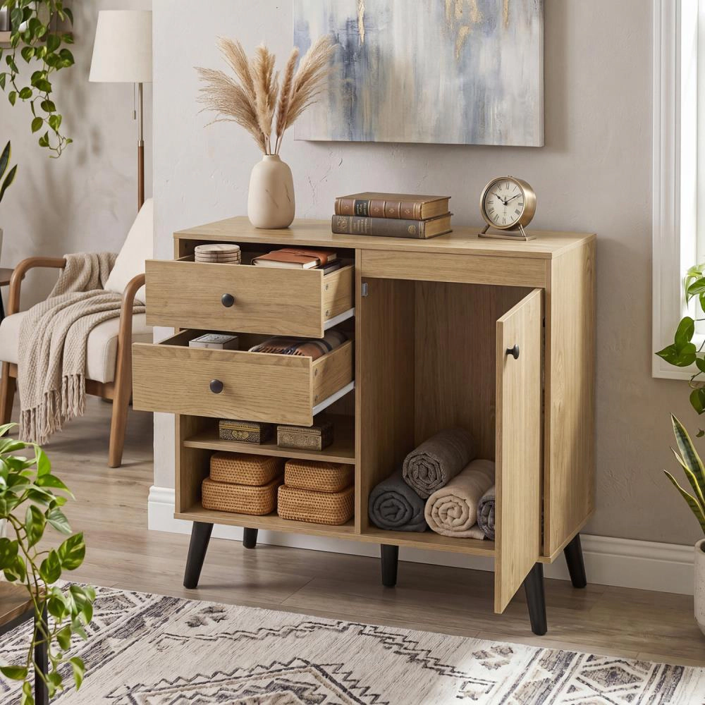 Hivvago Sideboard Cabinet With 2 Open Compartments And Drawers